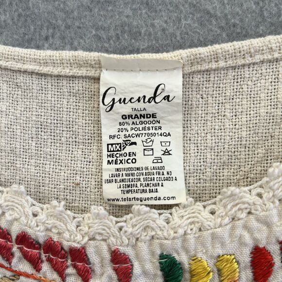 Guenda Mexican Hand Embroidered Huipil Top Size L Folk Art Colorful Crochet Boho - Picture 9 of 12